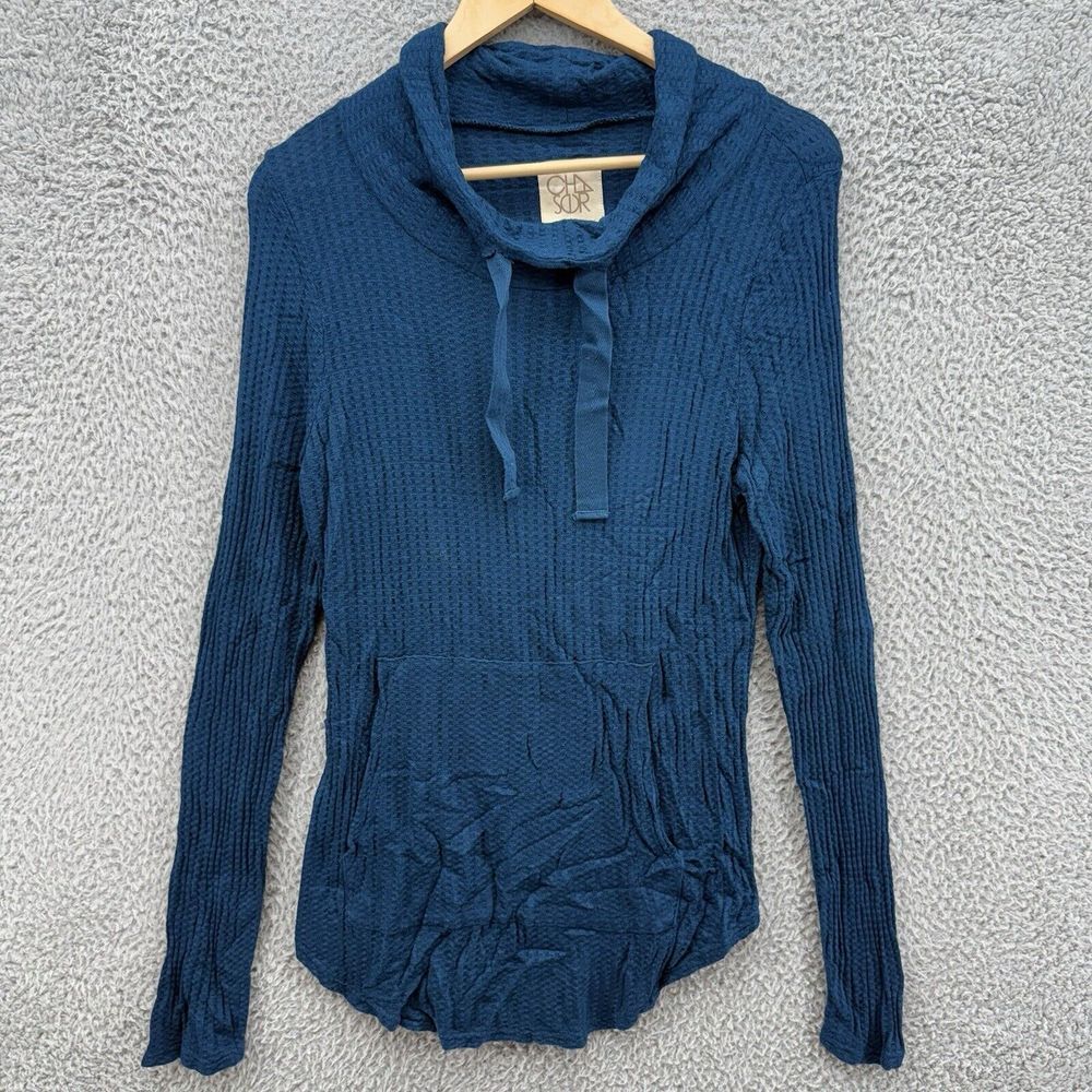 Chaser Anthropology Womens L Blue Cowl Neck Long Sleeve‎ Waffle Knit Sweater